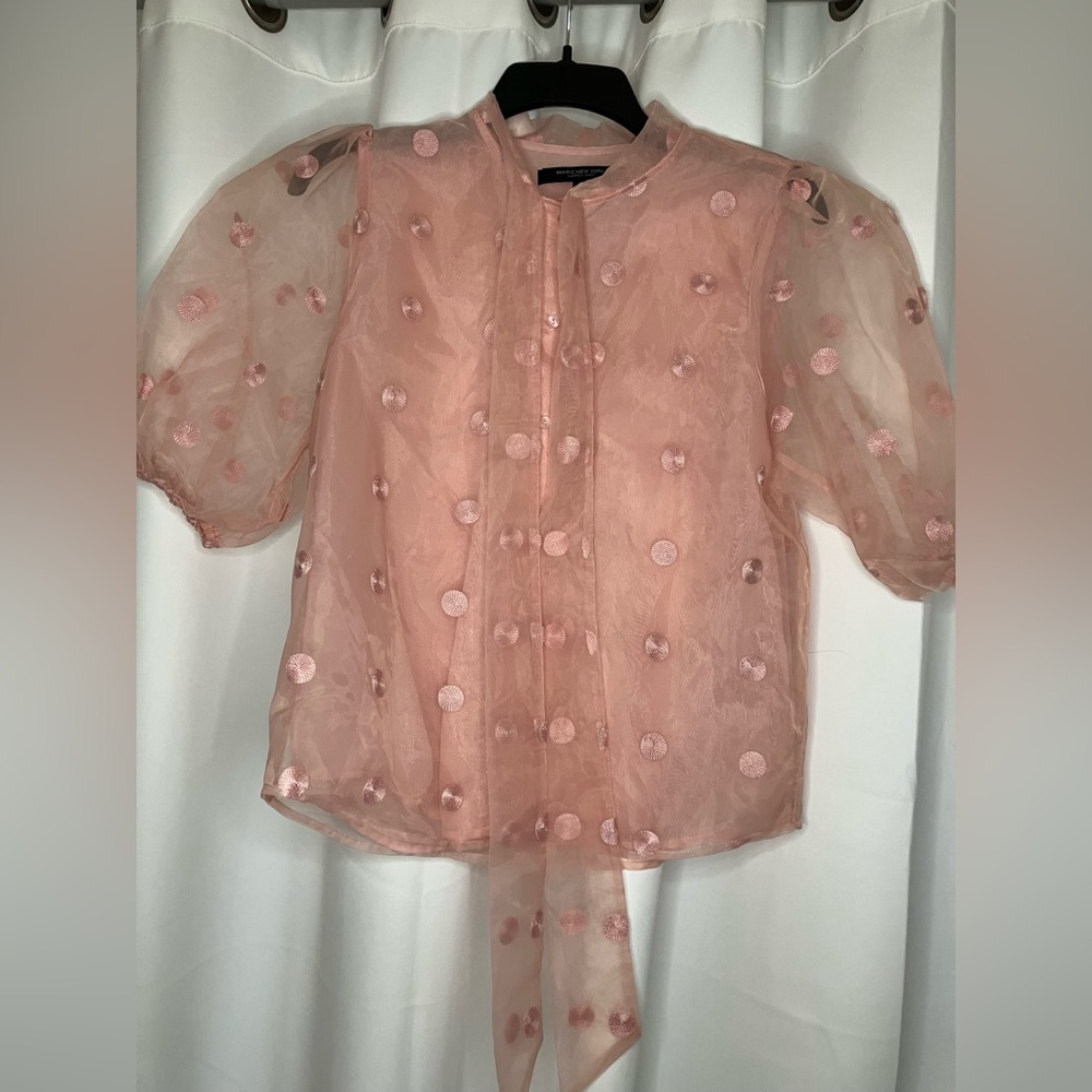 Marc New York Sheer Polka Dot Pink Blouse